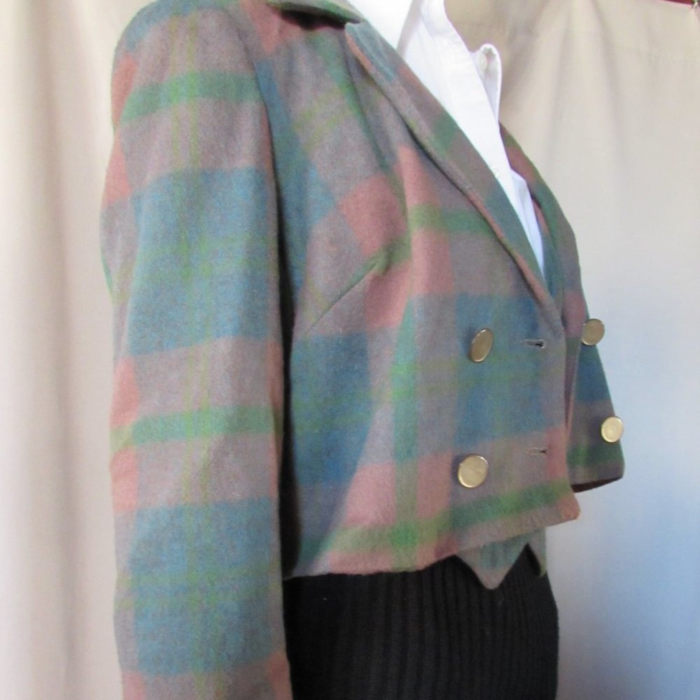 SALE Vintage Plaid Short Jacket & Weskit Vest - Picture 4 of 10